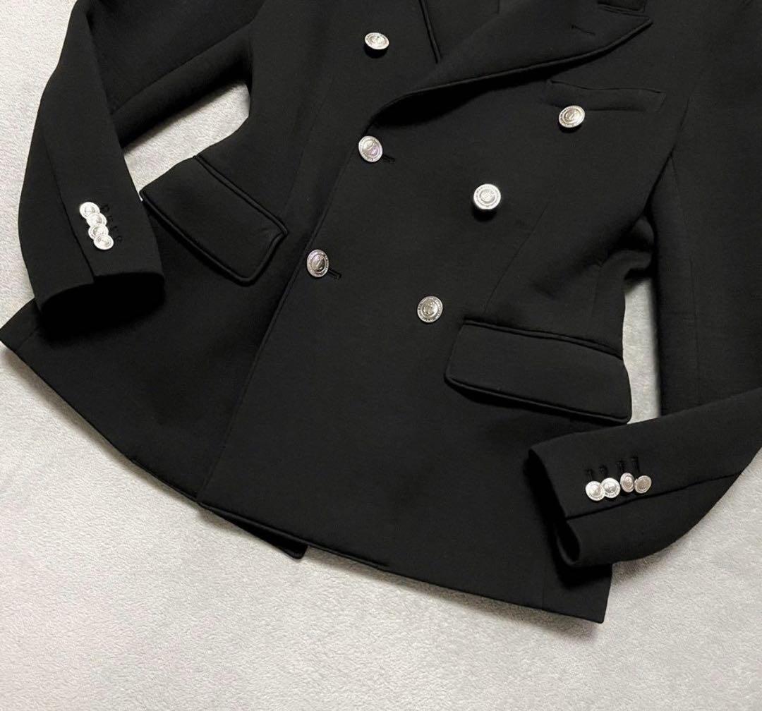 M相当★ムータマリン ダブル テーラードジャケット 銀ボタン ボンディング 黒