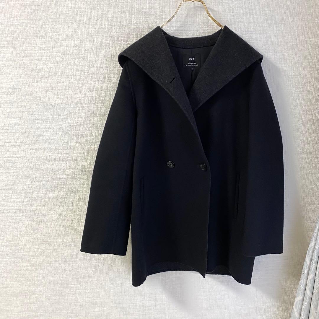 23区 ソフトリバーフーテッドコート　38 ブラック　黒