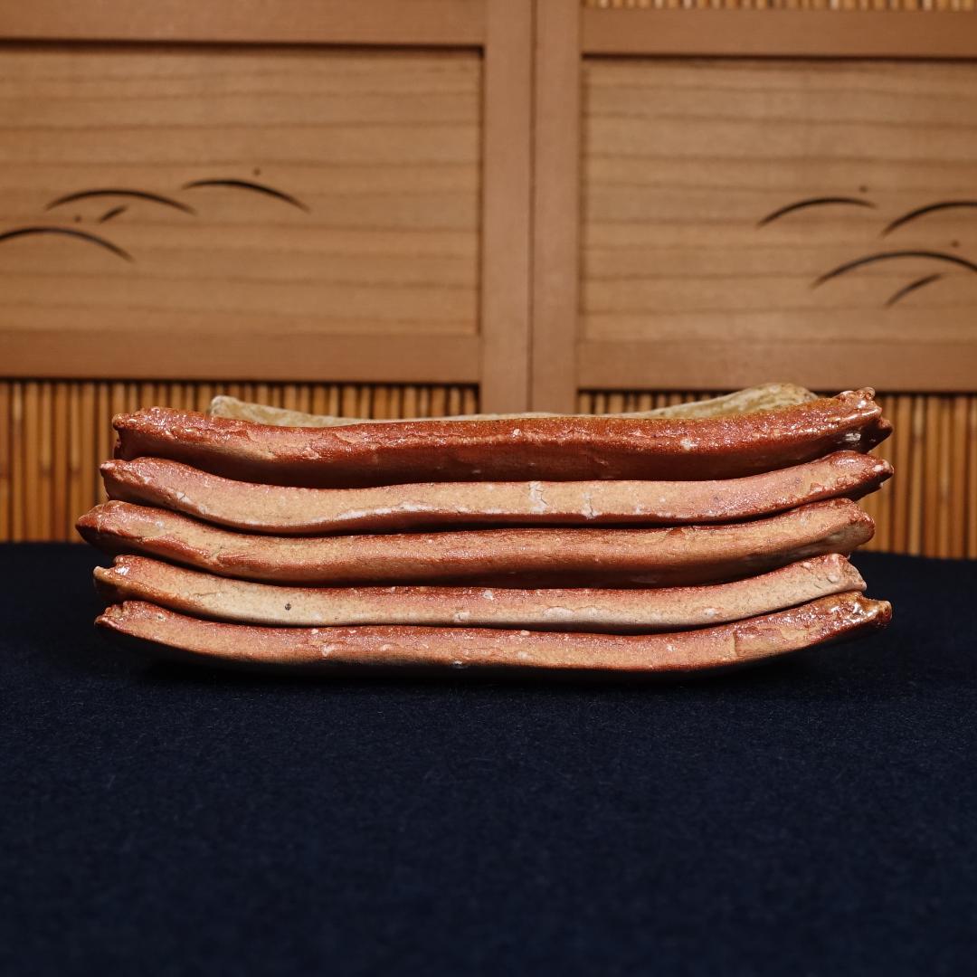 信楽焼 杉本睦子 土山窯 信楽長方銘々皿 5客 共箱