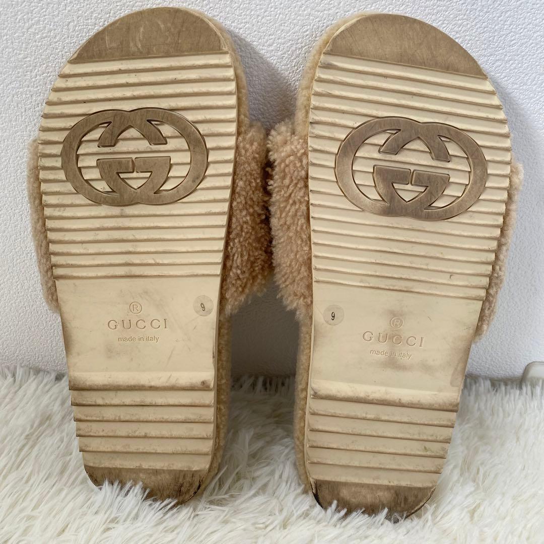 GUCCI ノースフェイス ボア サンダル サイズ9 ロゴ刺繍 レザー 希少