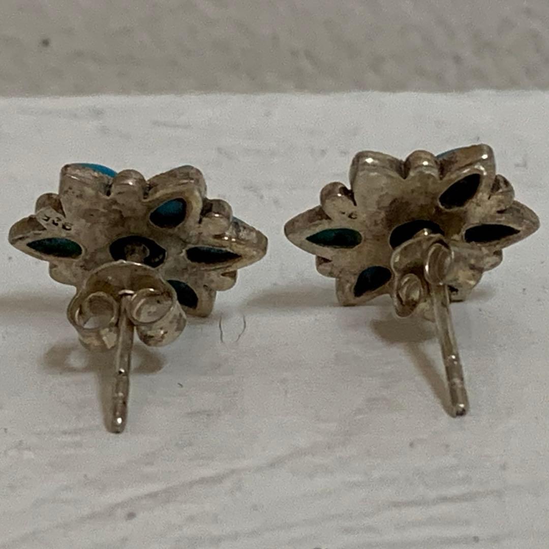 VINTAGE SILVER 925刻印 ターコイズ マーカサイト装飾 ピアス