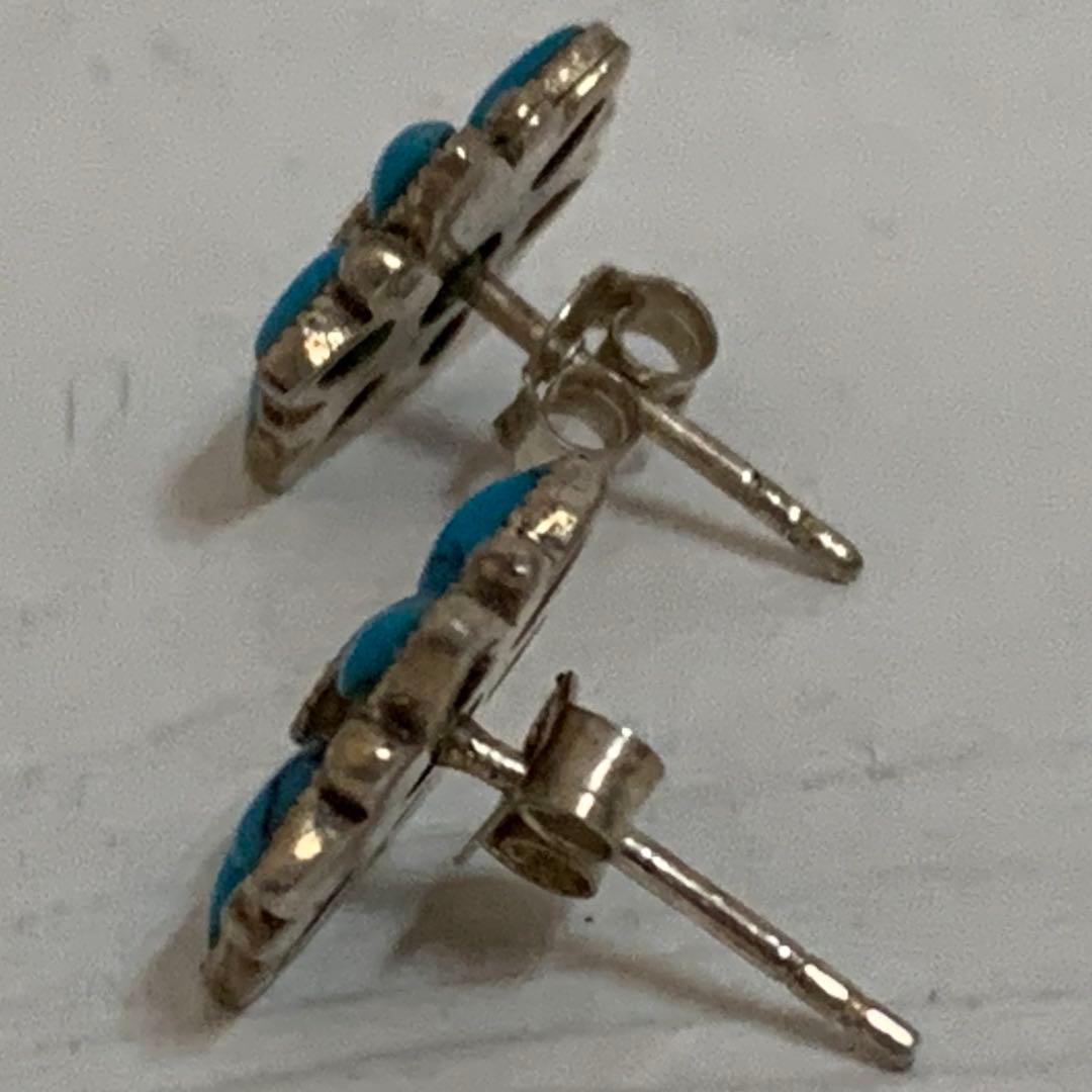 VINTAGE SILVER 925刻印 ターコイズ マーカサイト装飾 ピアス