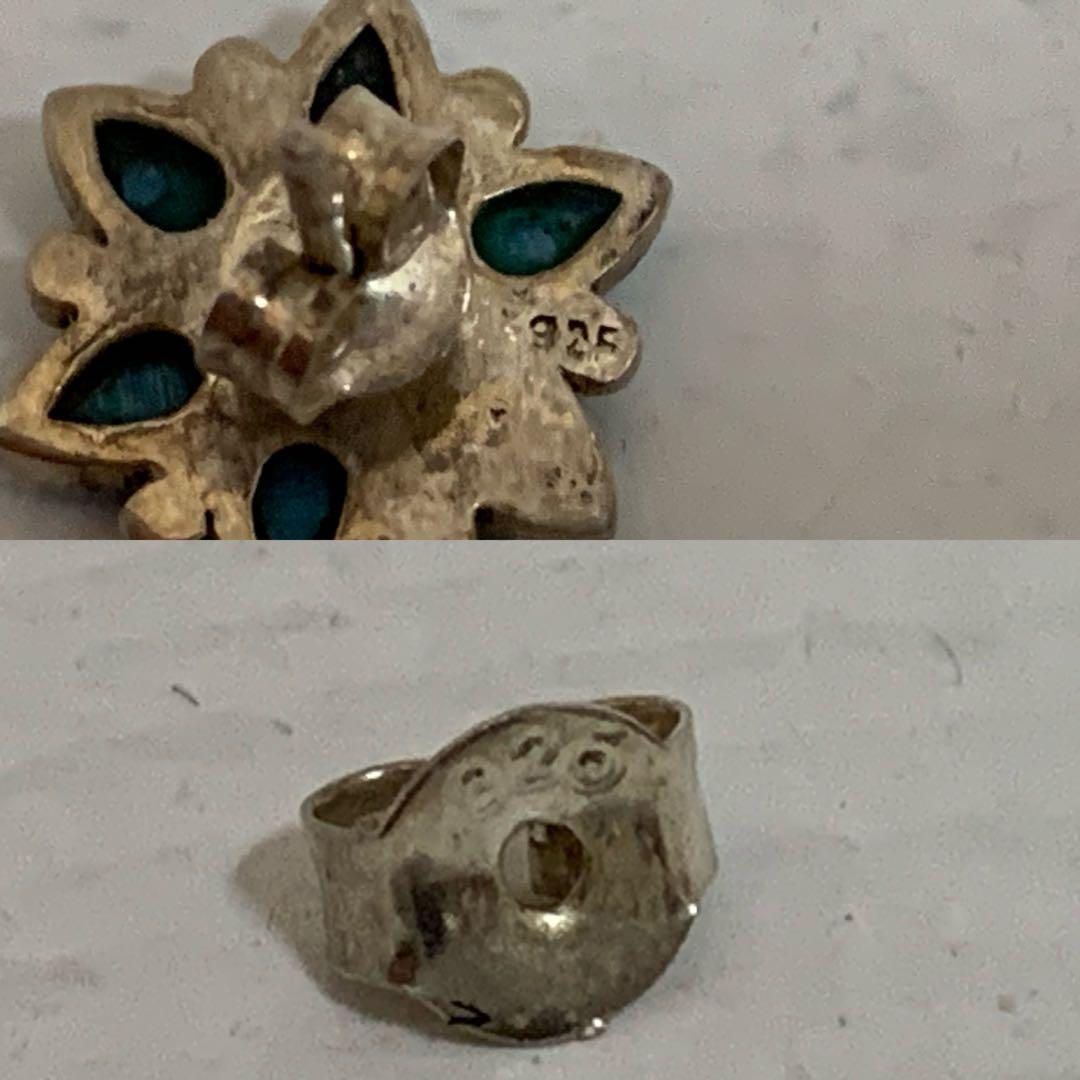 VINTAGE SILVER 925刻印 ターコイズ マーカサイト装飾 ピアス