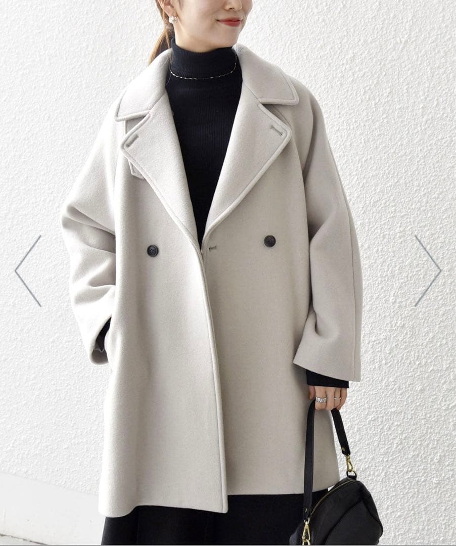 SHIPS any*PUREWOOL スタンド&テーラード ハーフコート LG