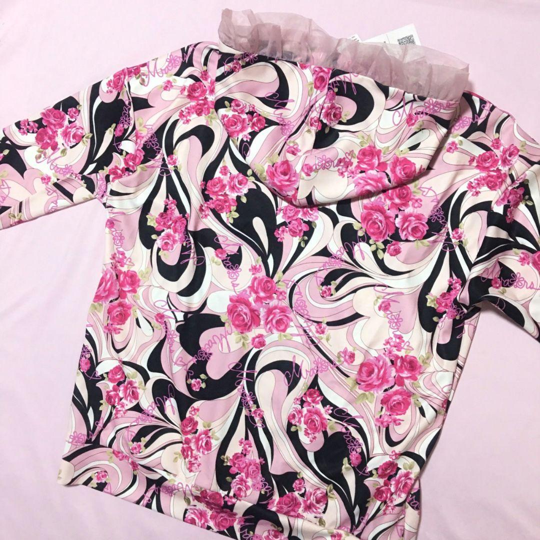 MA*RS オリジナル柄プリントパーカー マーブル柄 ピンク黒フリーサイズ