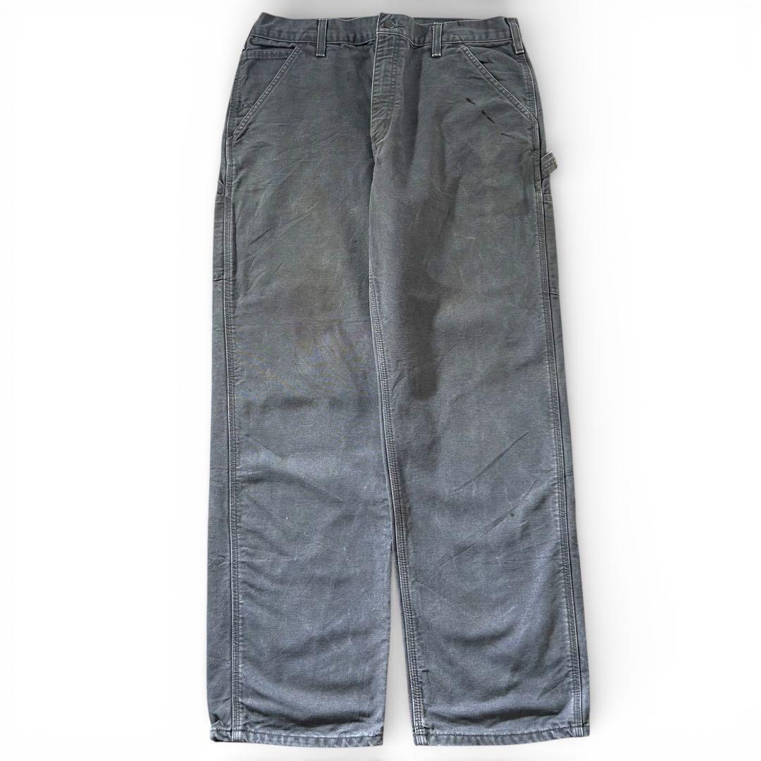 希少 カーハート B111 裏地チェック ペインターパンツ 34×32 グレー