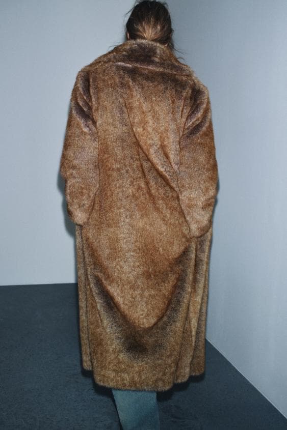 ZARA ZW COLLECTION フェイクファーコート ブロンズ L