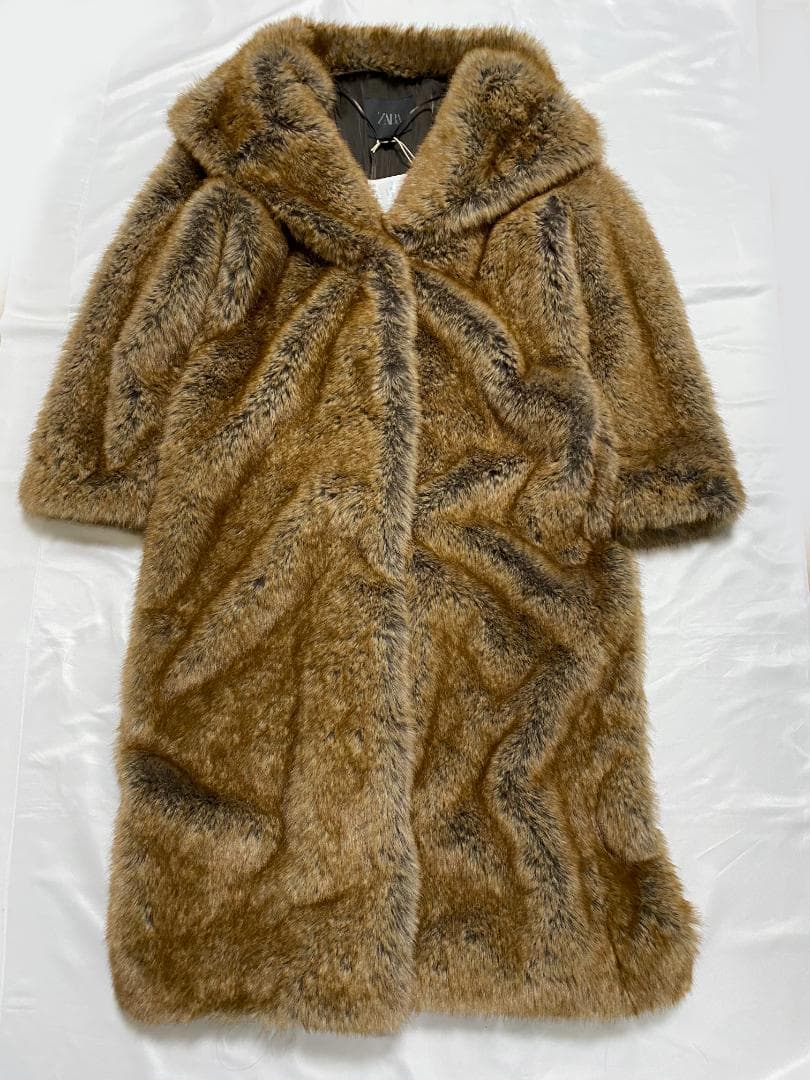 ZARA ZW COLLECTION フェイクファーコート ブロンズ L