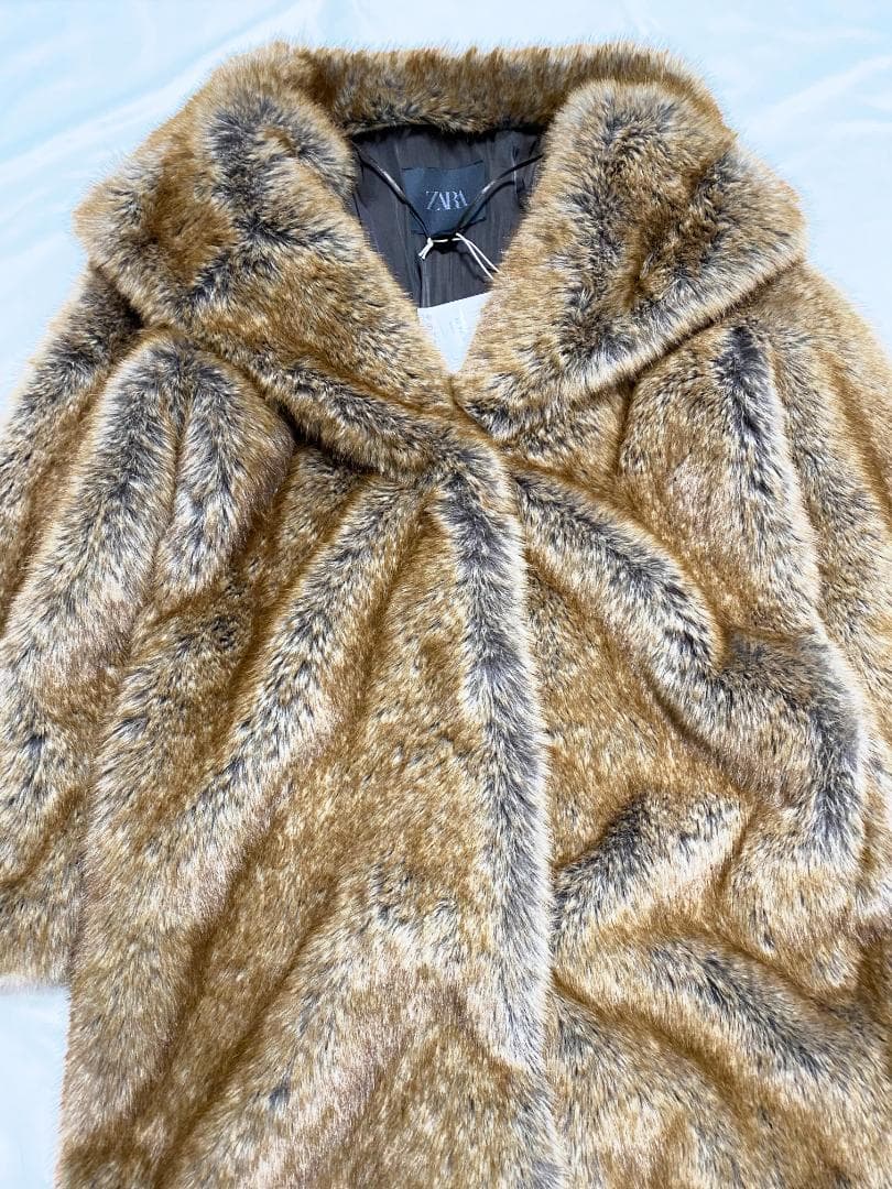 ZARA ZW COLLECTION フェイクファーコート ブロンズ L