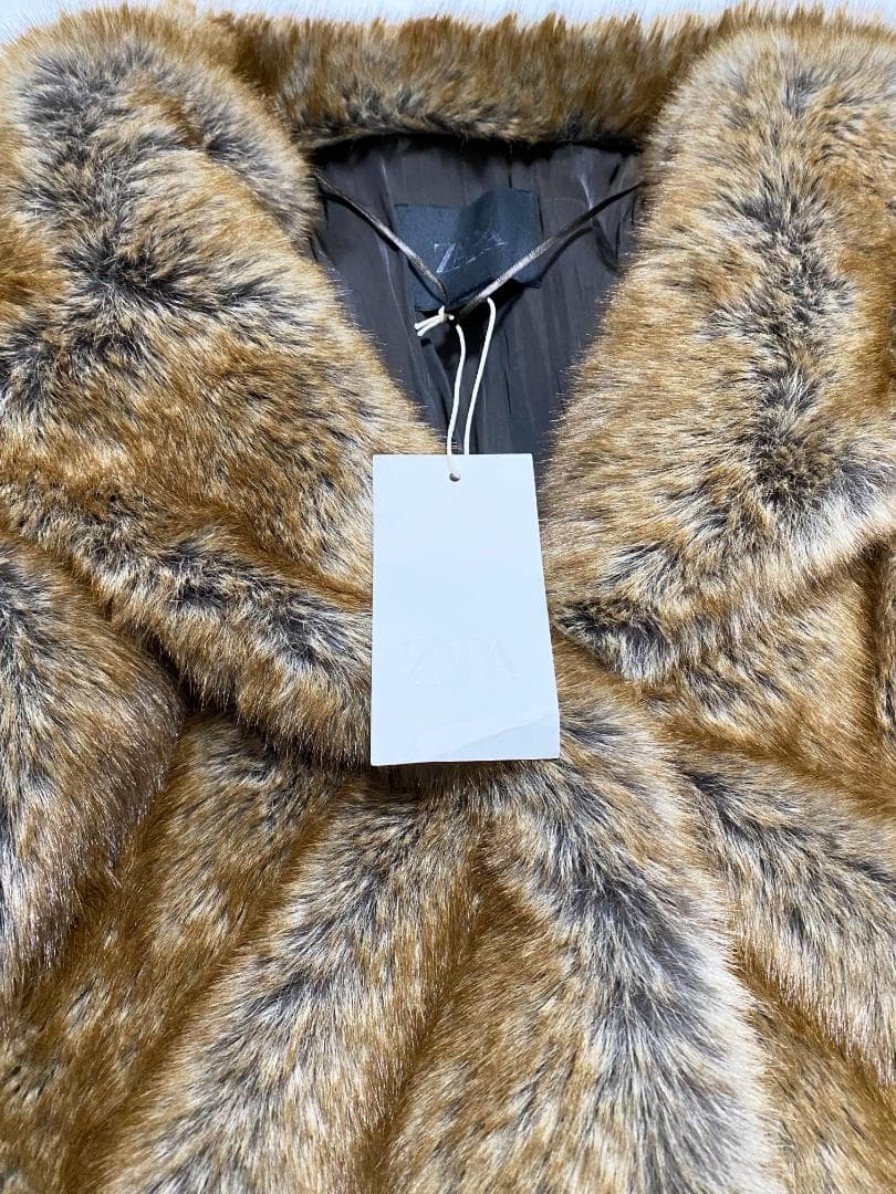 ZARA ZW COLLECTION フェイクファーコート ブロンズ L