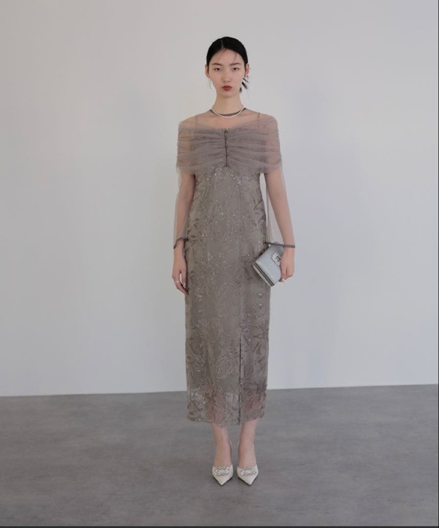 Leja チュールオフショルダー花柄ワンピース