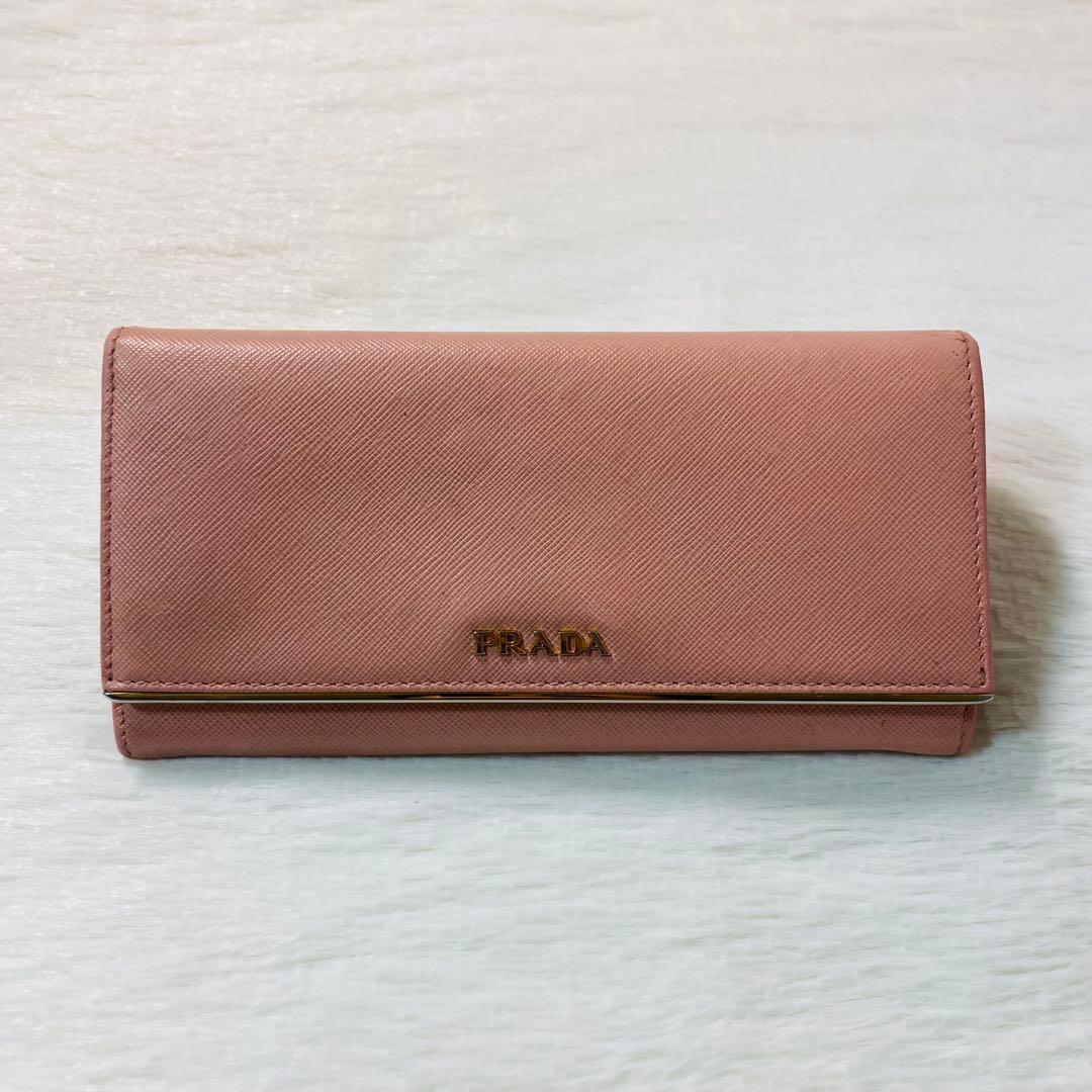 本日限定　PRADA プラダ　長財布　フレーム　ピンク　ベージュ　二つ折り　人気