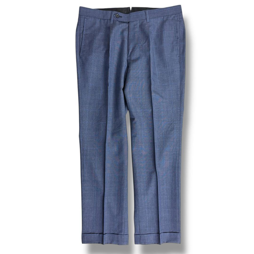 J6409超美品 ブリッラペルイルグスト 伊製生地モヘヤ混グレンプレイド柄スーツ