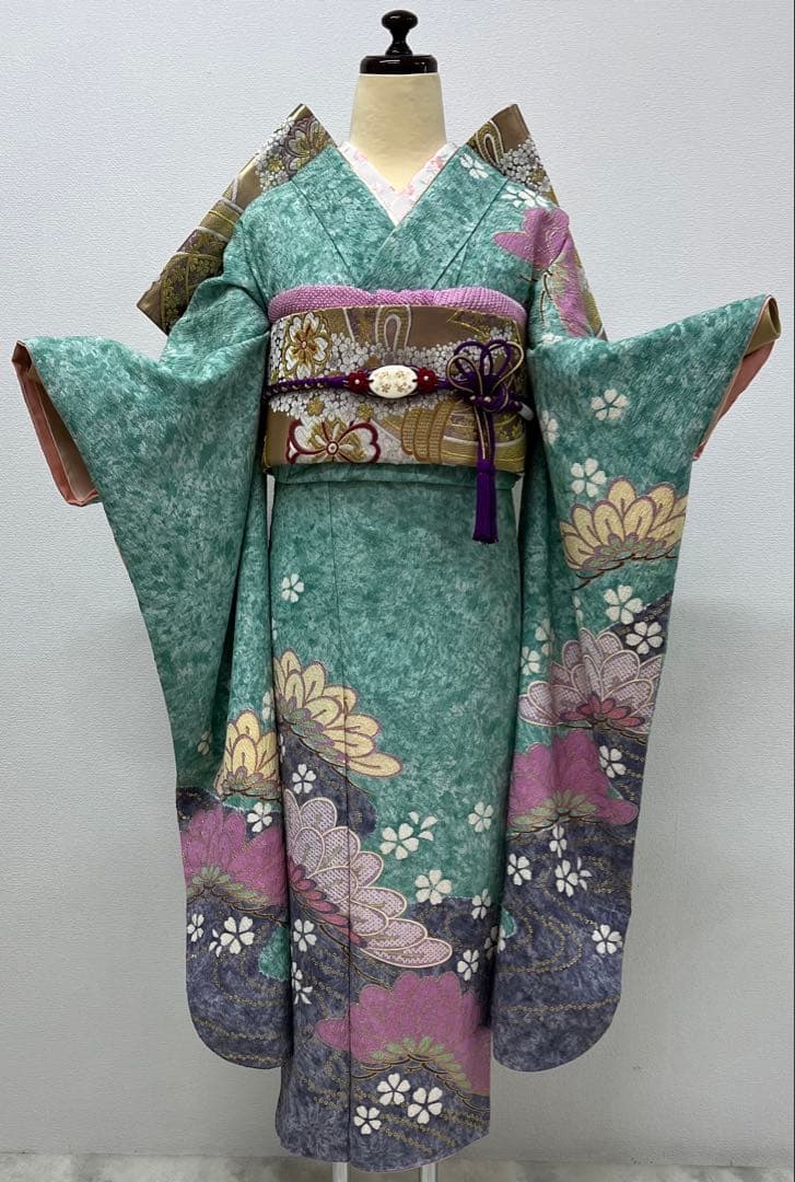 振り袖　フルセット　長襦袢付　金彩加工　疋田柄　結婚式　ふくれ織　成人式　740