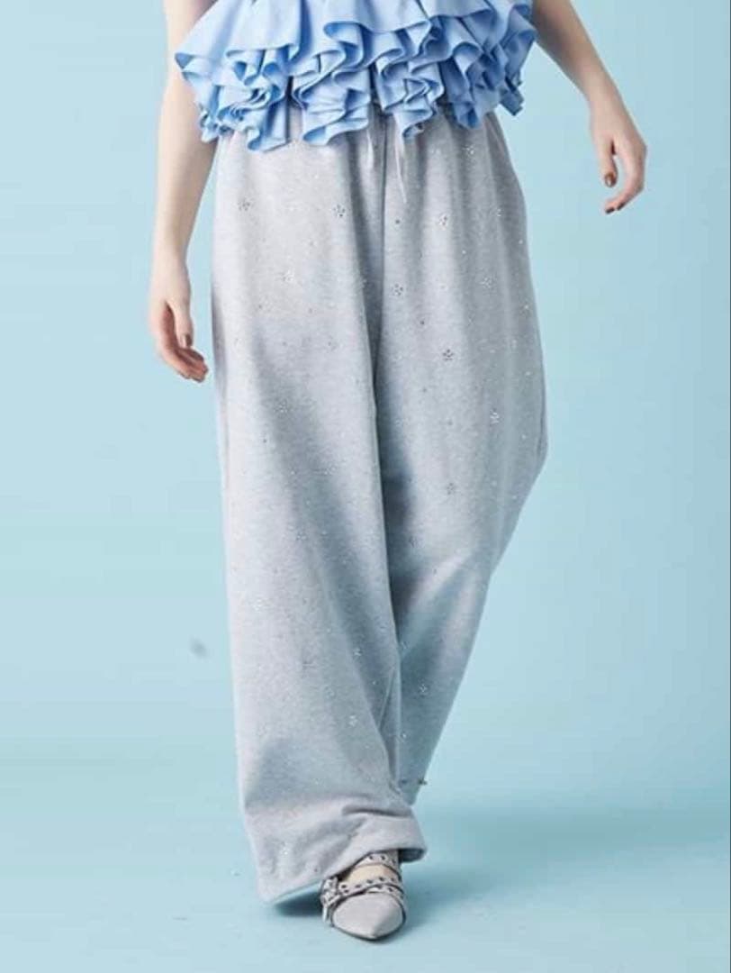 FURFURビジュー付きスウェットワイドパンツ