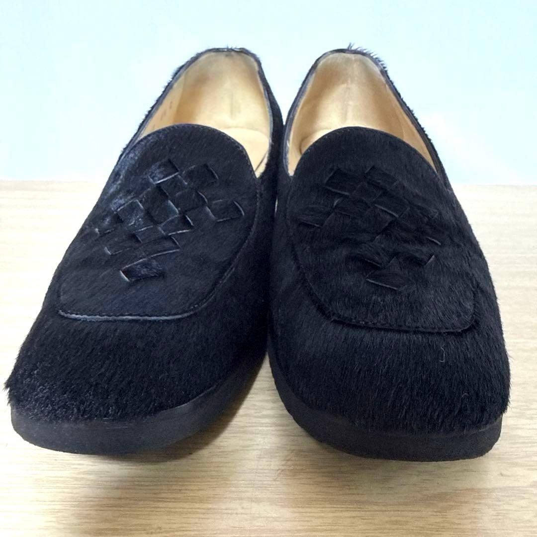 【美品】BOTTEGA VENETAボッテガヴェネタ ローファー ハラコ　黒