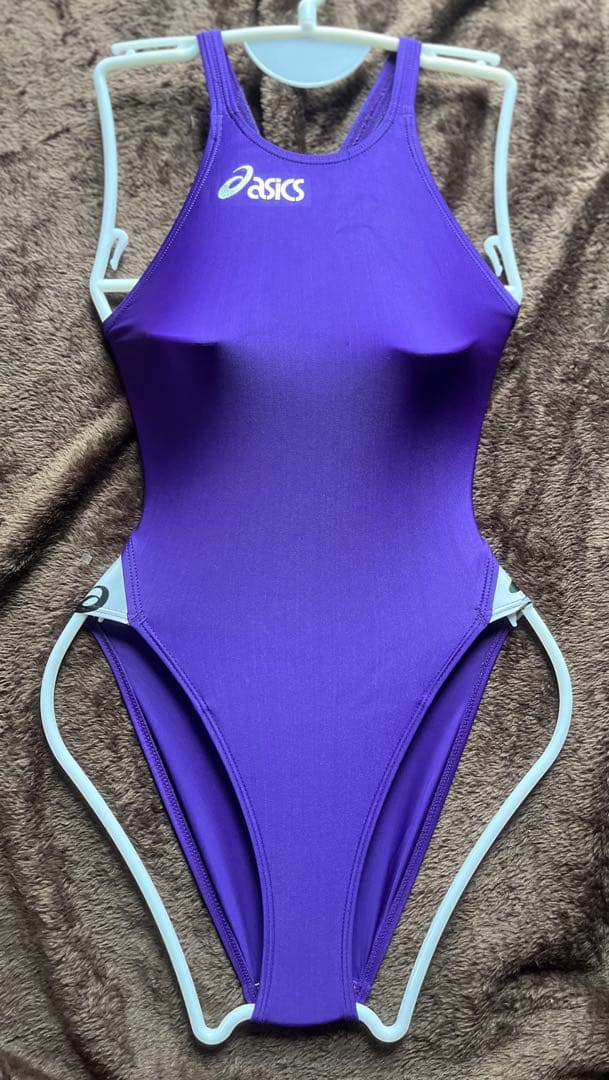 asics 紫 オープンバック競泳水着