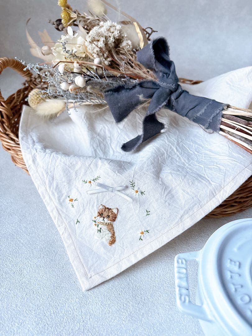 【みるく】パクパク四角ミトン　マルチクロス40cm四方　ねこ　すずらん