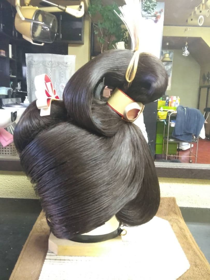 美品☆文金高島田 日本髪 かつら 人毛 花嫁 aku