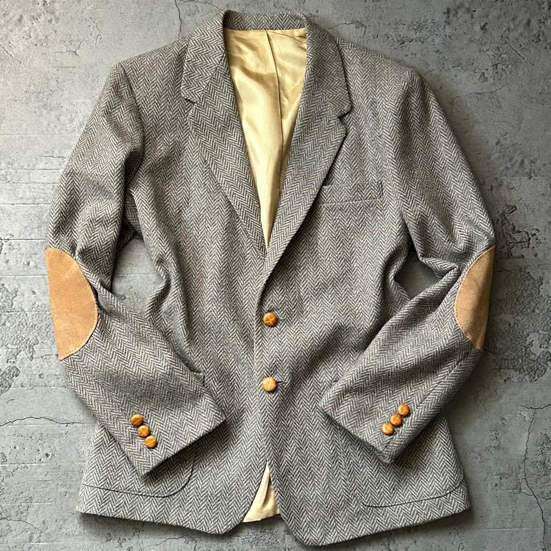 FARAH シングルジャケット エルボーパッチ くるみボタン ヘリンボーン