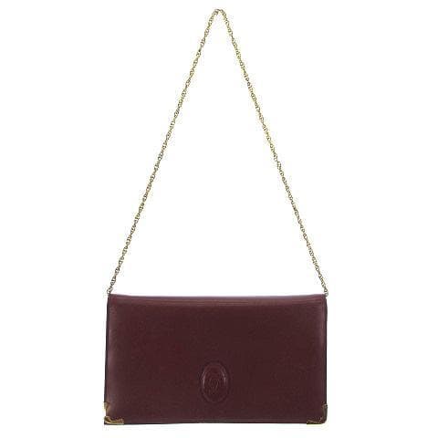 【正規品】カルティエ ヴィンテージ バッグ レザー×チェーン ボルドー 肩掛け可