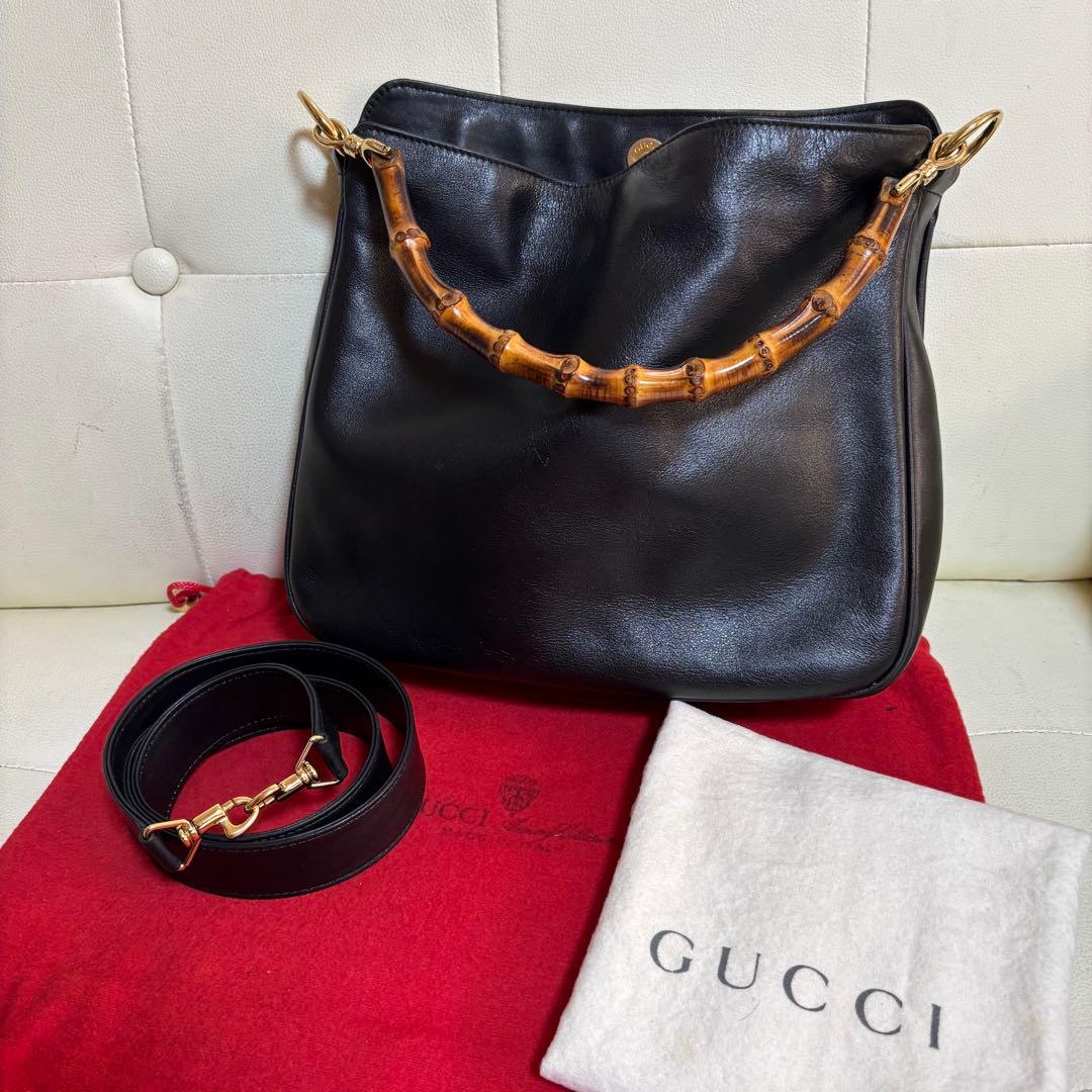 美品　GUCCI オールド　グッチ　バンブー　2way ショルダー バッグ　黒