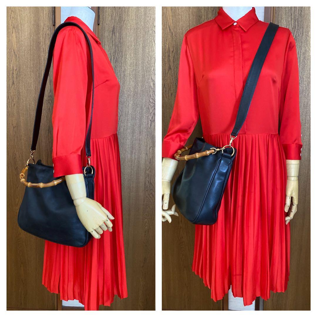 美品　GUCCI オールド　グッチ　バンブー　2way ショルダー バッグ　黒