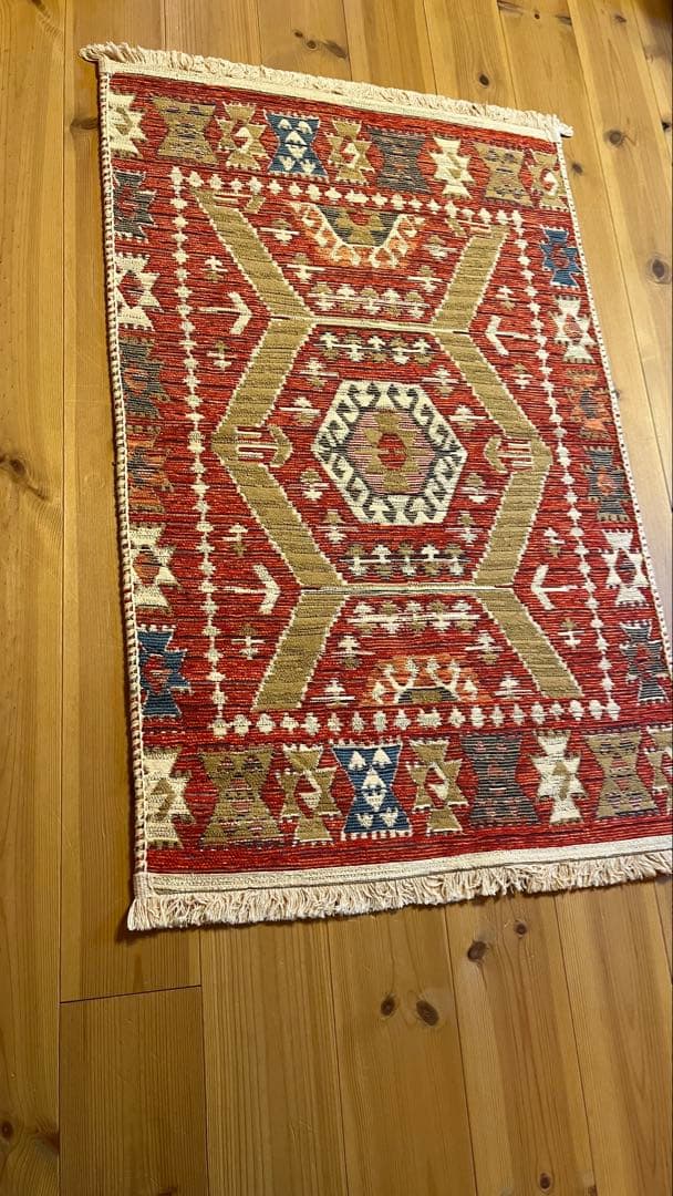 アルバニア産　90×57.5cm トライバルラグ　キリム　新品