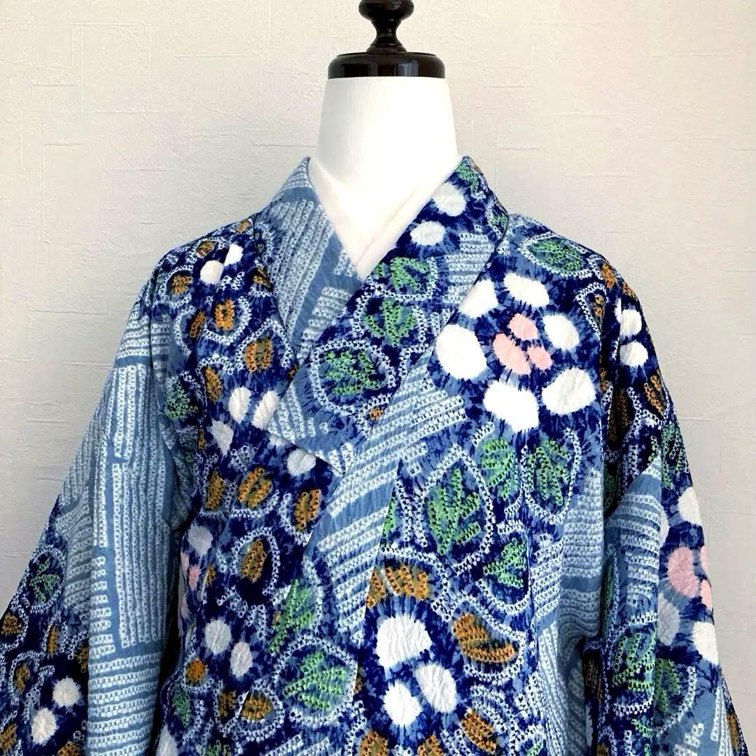 専用みかん24様　有松絞り浴衣・有松鳴海絞り浴衣　花繋ぎ　手縫い　No.7-65