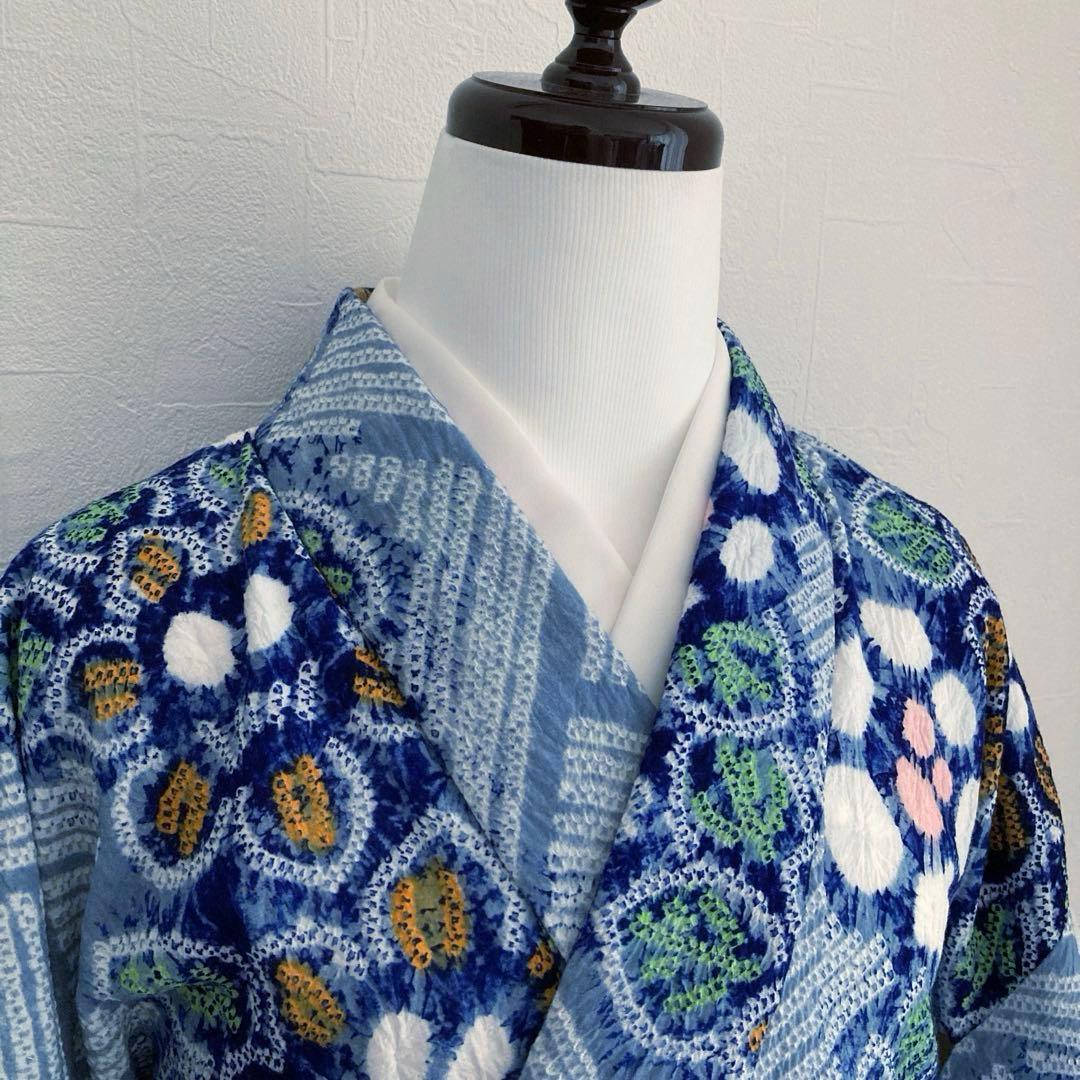 専用みかん24様　有松絞り浴衣・有松鳴海絞り浴衣　花繋ぎ　手縫い　No.7-65