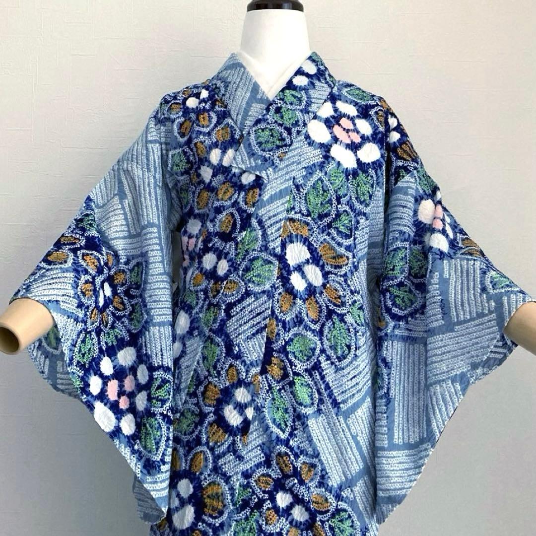 専用みかん24様　有松絞り浴衣・有松鳴海絞り浴衣　花繋ぎ　手縫い　No.7-65