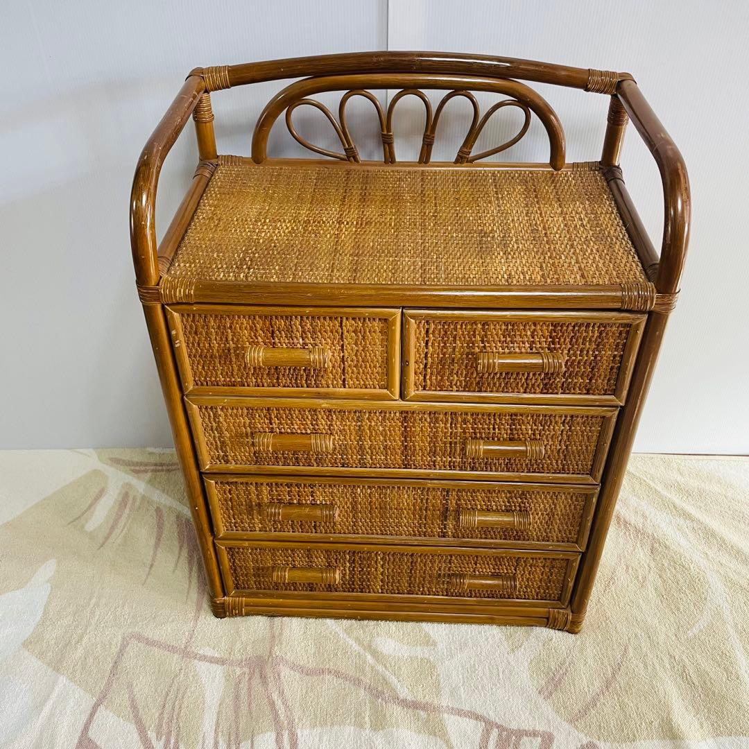 ラタン 4段チェスト 籐家具 洋服タンス レトロ
