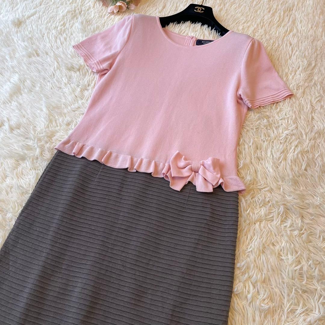 美品 M'S GRACY 2021年 バイカラー ワンピース ピンク 42