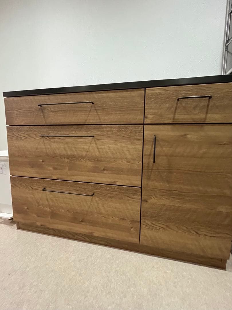 特殊鋼板天板 ヴィンテージ風カウンター (引き出し+扉 幅120cm)