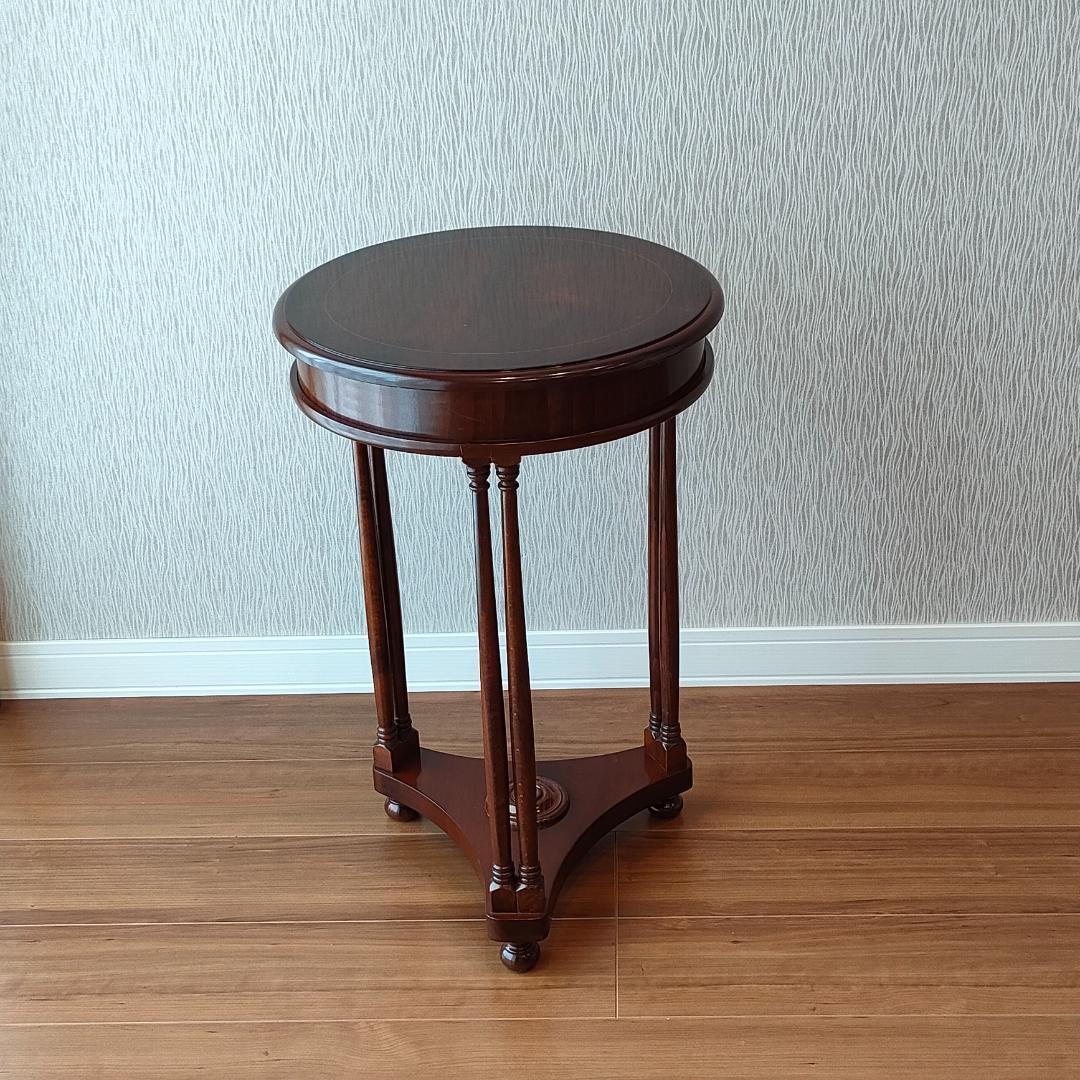 アンティーク　サイドテーブル　ラウンド　象嵌　引出し付き