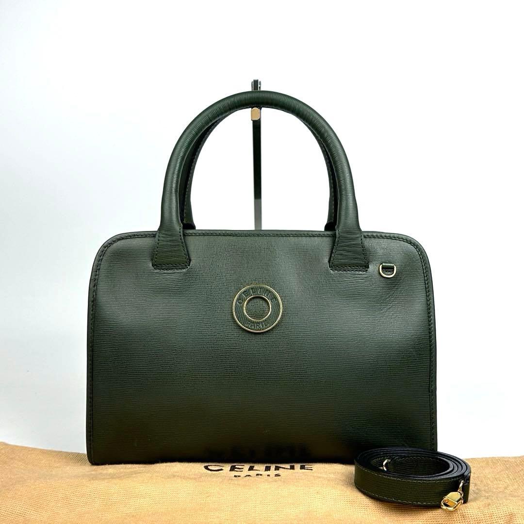 専用■セリーヌ サークルロゴ 2way ミニボストン ゴールド金具 グリーン系