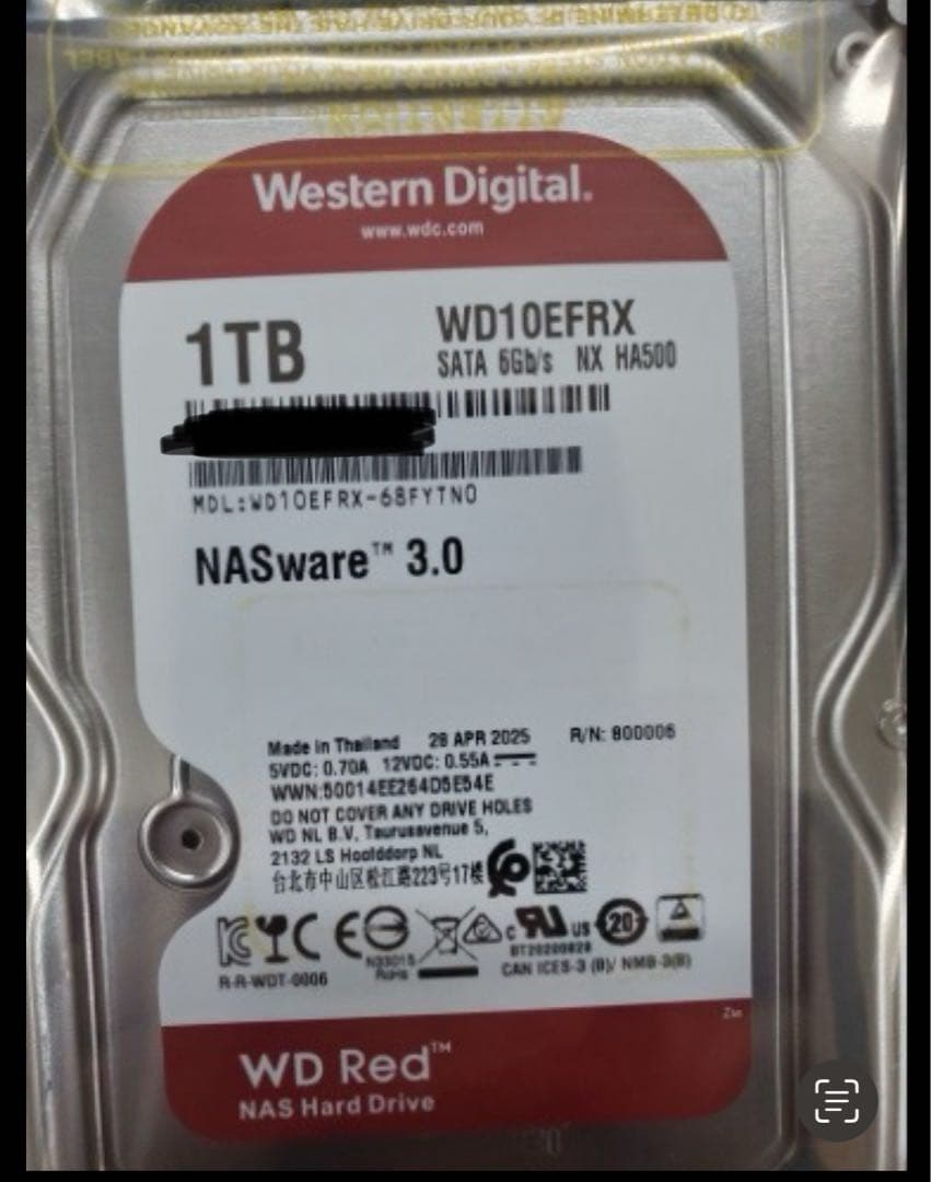 WD10EFRX 1TB新品未開封HDD