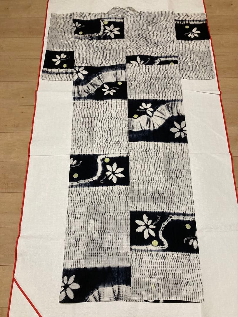 浴衣　有松鳴海絞り　花と丸　裄66cm