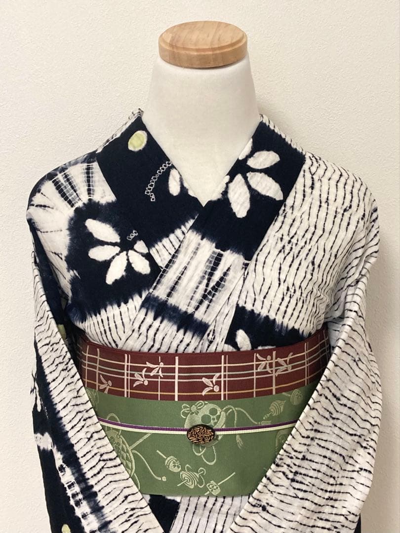 浴衣　有松鳴海絞り　花と丸　裄66cm