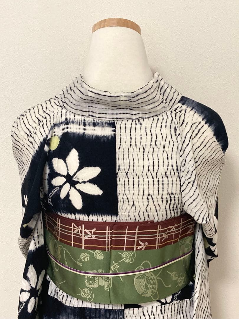 浴衣　有松鳴海絞り　花と丸　裄66cm