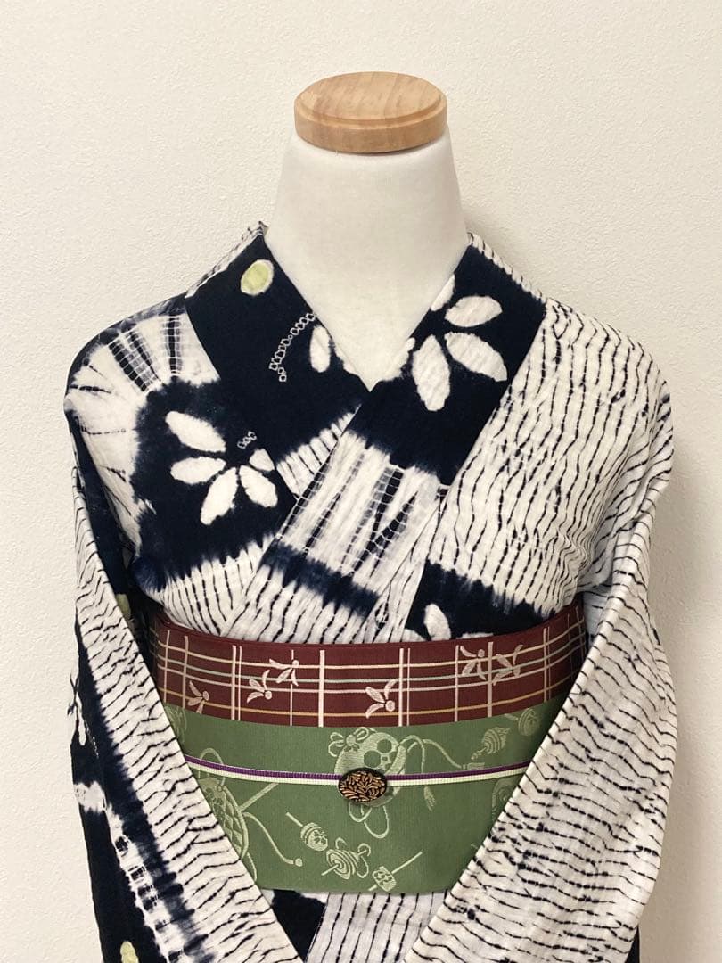 浴衣　有松鳴海絞り　花と丸　裄66cm