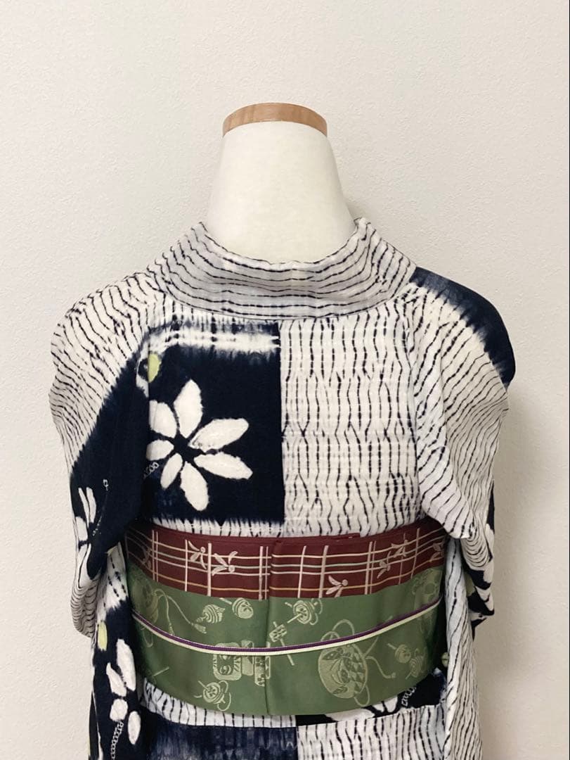 浴衣　有松鳴海絞り　花と丸　裄66cm