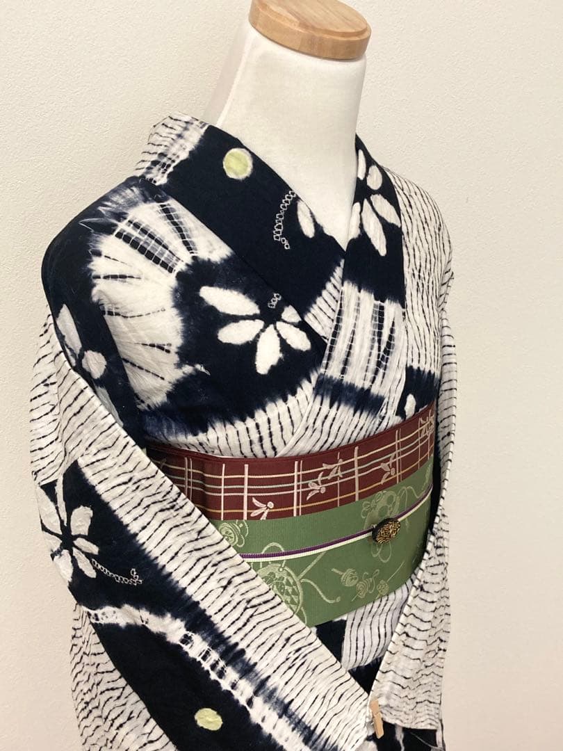 浴衣　有松鳴海絞り　花と丸　裄66cm