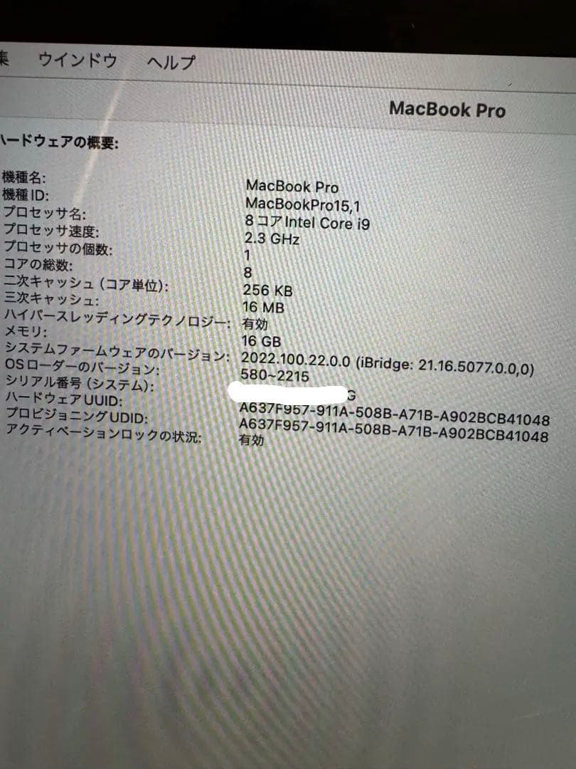 MacBookPro15インチ 2019 i9 SSD 512GB 16GB