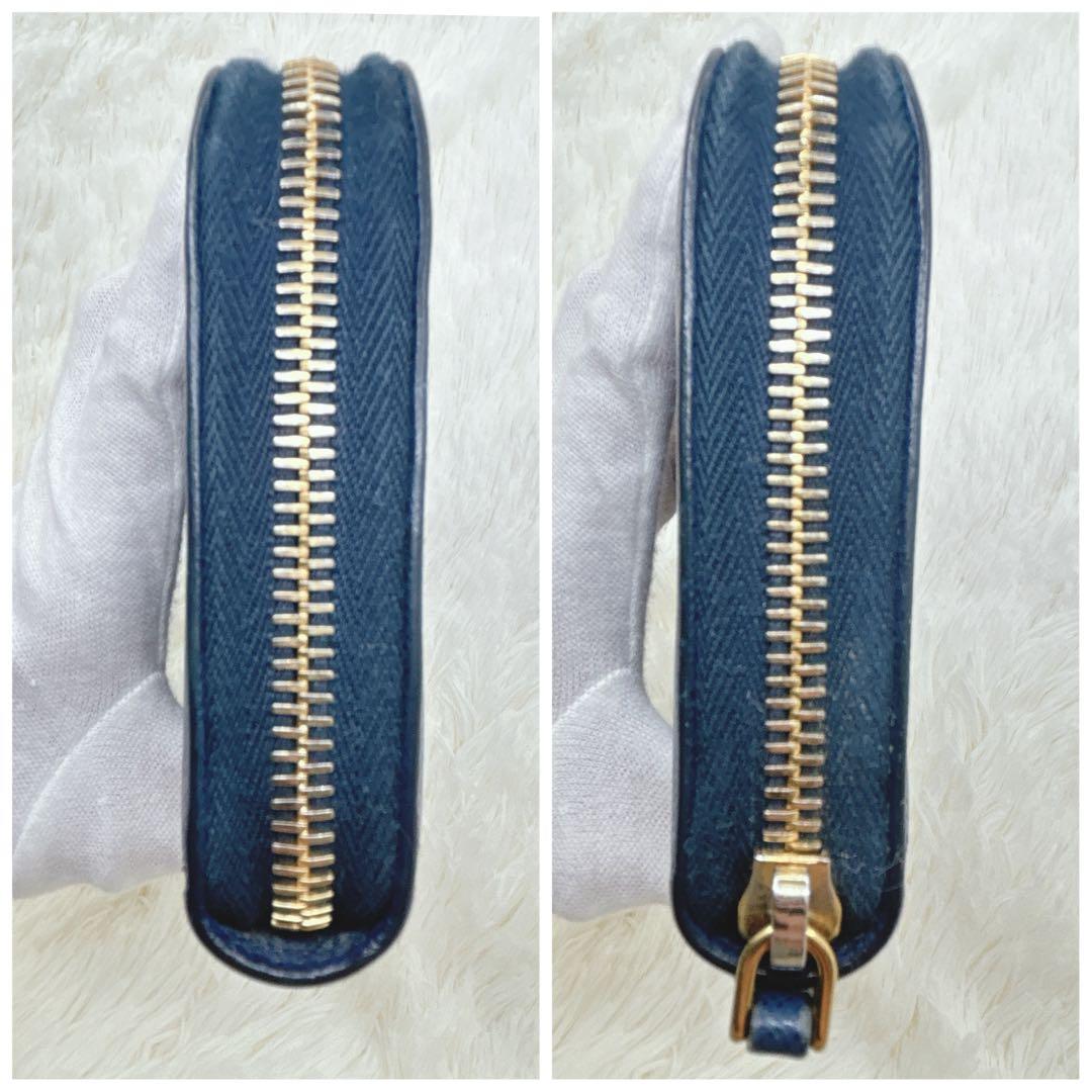 美品✨PRADA 長財布 ネイビー サフィアーノ シャイン 紺