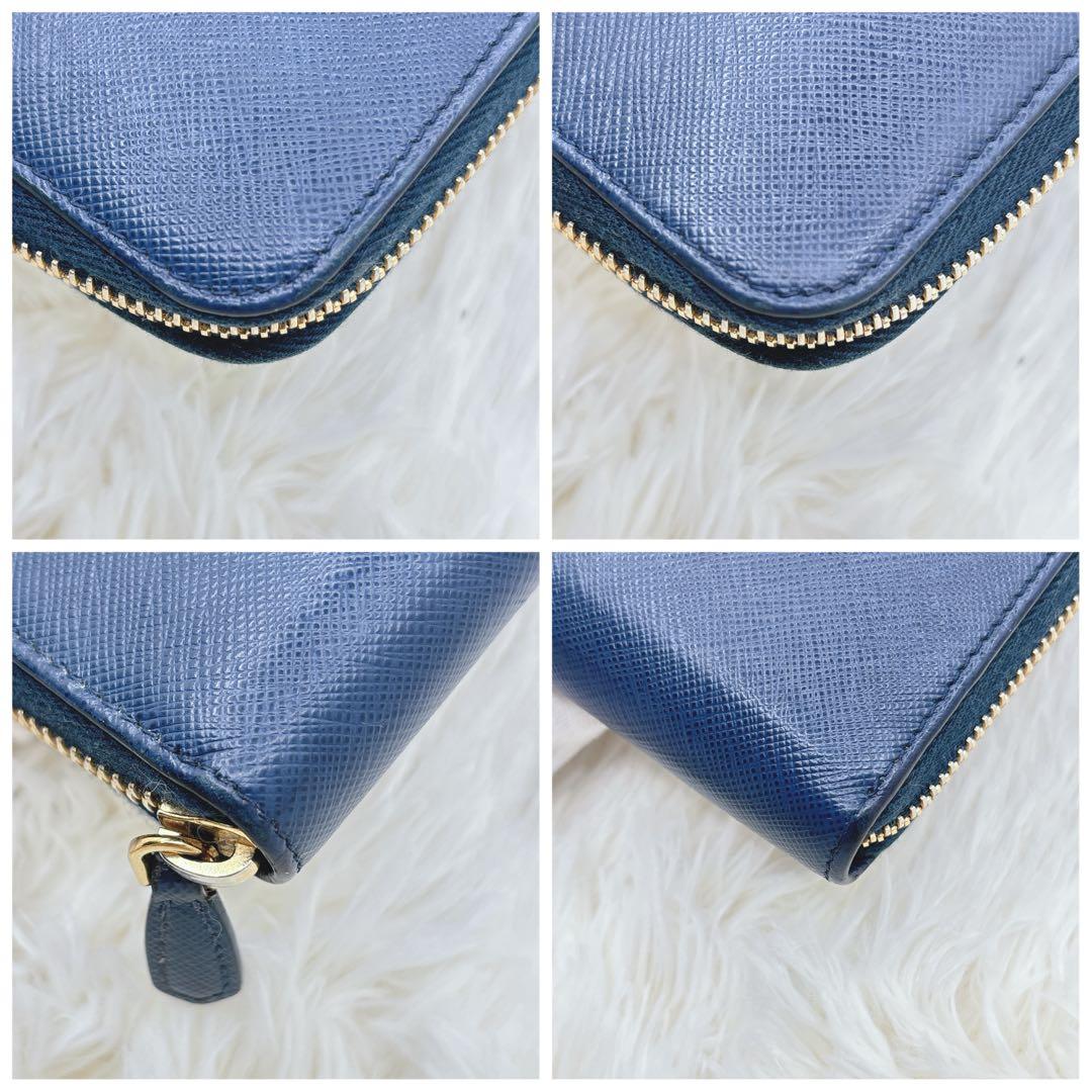 美品✨PRADA 長財布 ネイビー サフィアーノ シャイン 紺