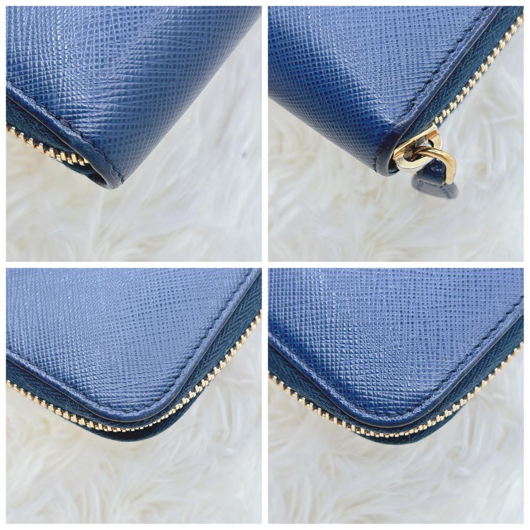 美品✨PRADA 長財布 ネイビー サフィアーノ シャイン 紺