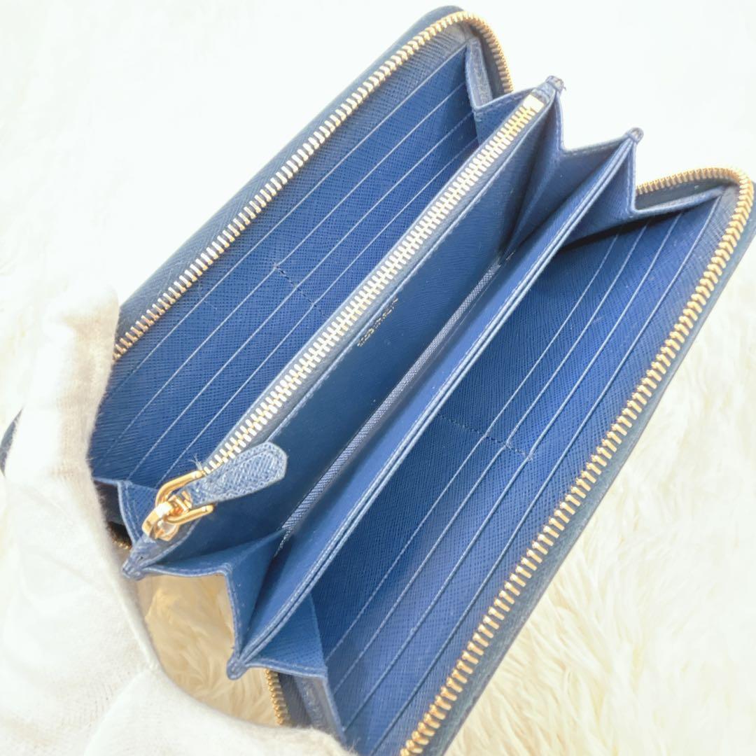 美品✨PRADA 長財布 ネイビー サフィアーノ シャイン 紺