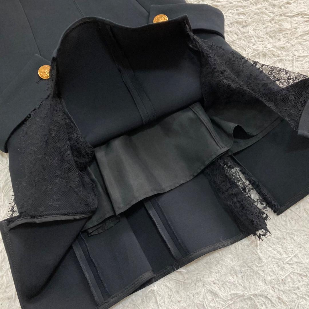 17442✨ルイヴィトン 金ボタン LVロゴ レース切替フレアワンピース ウール