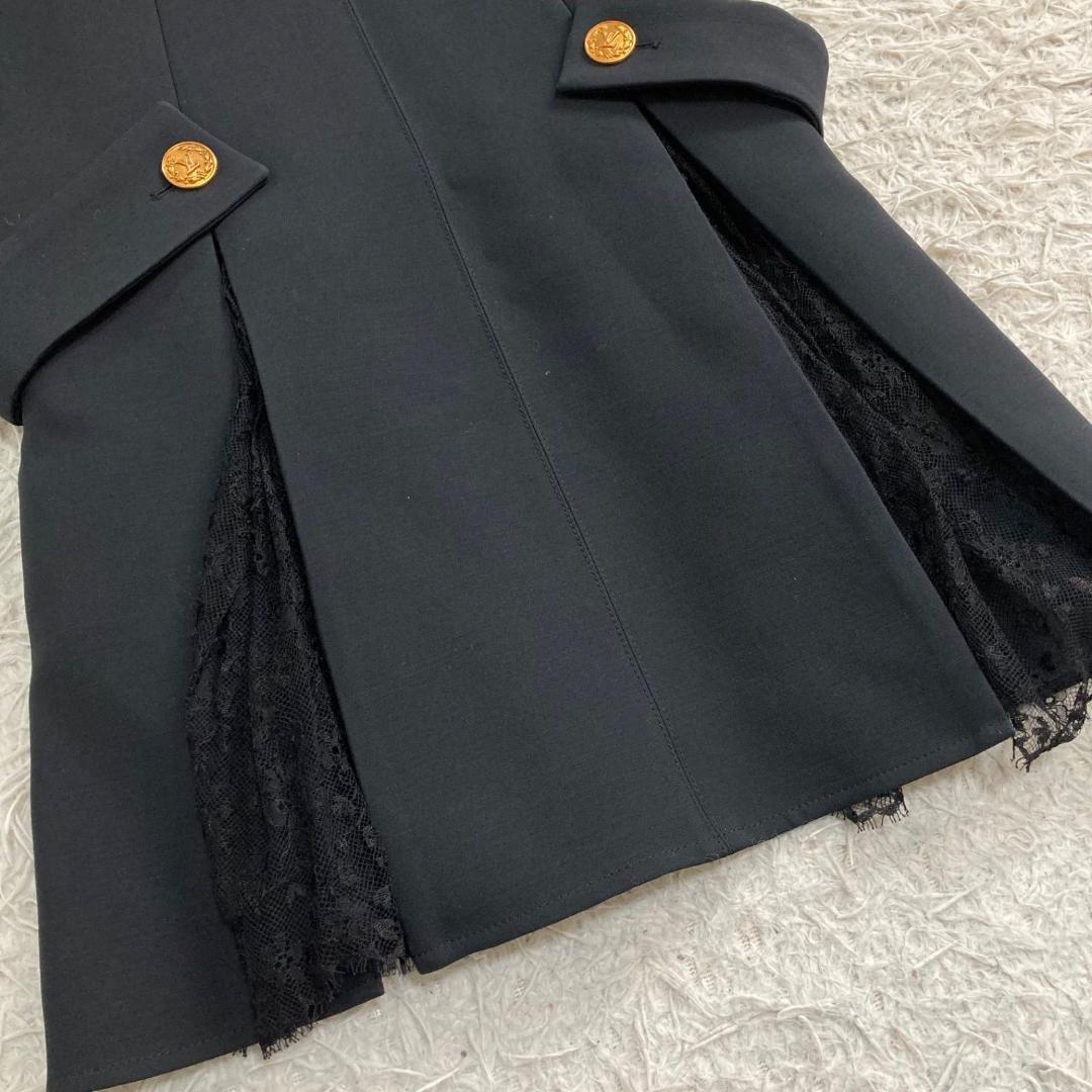 17442✨ルイヴィトン 金ボタン LVロゴ レース切替フレアワンピース ウール